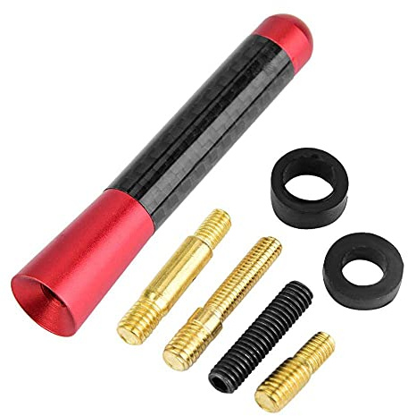 EVGATSAUTO Car Antenna, 3 Carbon Fiber Screw Radio Short Antenna Suitable for Universal (Red)