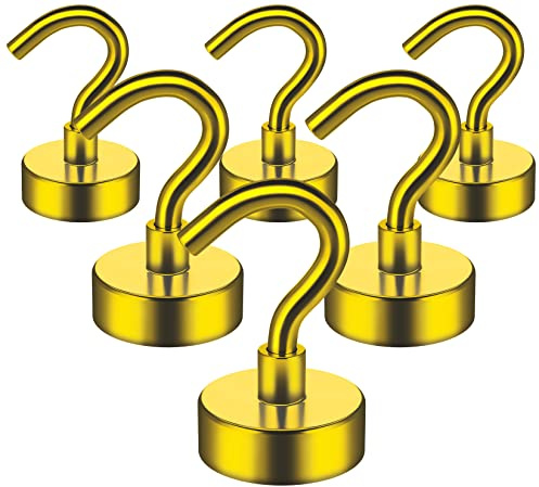 Confezione da 6 ganci magnetici, 10 kg + (10 kg+) forti ganci magnetici, ganci magnetici per frigorifero, magneti al neodimio con gancio, ganci magnetici per crociera, asciugamani, garage (giallo)