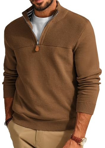 PaulJones Troyer Maglione da Uomo, Maglione a Collo Alto con Cerniera e Maniche Lunghe, marrone, S