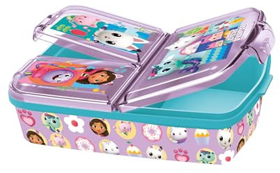 p:os 36543 - Gabbys Dollhouse Boîte à Pain pour Enfants avec 3 Compartiments, boîte à déjeuner en Plastique avec Fermetures à Clip, boîte à goûter pour Le Jardin d'enfants, l'école et Les Loisirs