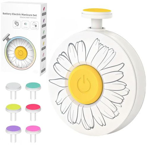 LETUENMI Baby Nail Trimmer Electric, Safe + Easy Baby Nail File, Baby Nail Clippers Nail Trimmer Kit for Newborn Infant Toddler, 6 Grinding Heads, Battery Operated (Battery Not Included) White