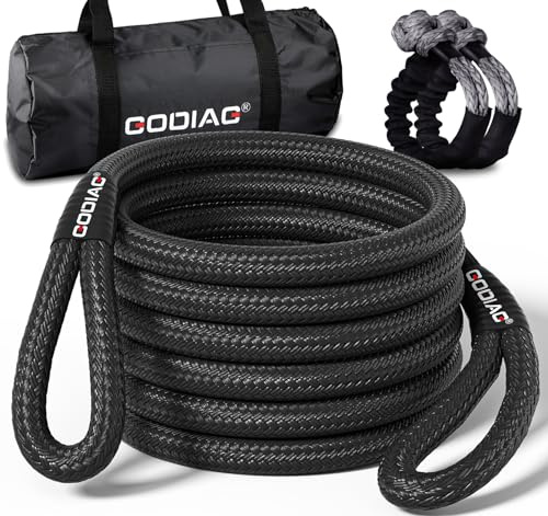 GODIAG 9M Cuerda de Remolque para Coche Correa para Remolcar Vehículos con 2 Grilletes Suaves 1 par de Guantes de Algodón Cuerda de Recuperación para Coches Jeep Camión SUV, Negra