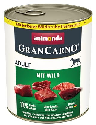 animonda GranCarno Hunde Nassfutter mit Wild (6 x 800 g), getreidefreies Hundenassfutter ohne Zucker, für ausgewachsene Hunde, mit frischen fleischigen Zutaten