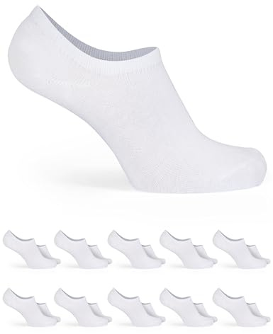 Basic Treasure 10 par strumpor med halkfri silikon för kvinnor och män, inga show strumpor svarta eller vita, sneakerstrumpor för kvinnor, Vit, 37-41 EU