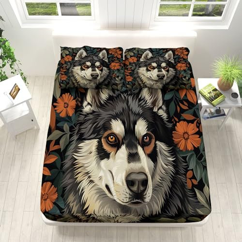 Tierhund Design Spannbettlaken 140x200cm Weiche Mikrofaser Boxspringbett Bettlaken, Mehrfarbig Unterseite Spannbetttuch, Rund-um Elastischem Gummizug, für Matratzen von 5-30 cm
