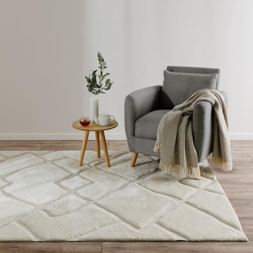 benuta Basic Teppich Elvy - Creme 200x300 cm - Abstrakter weicher Relief Wohnzimmerteppich - Leicht zu Reinigen - Strapazierfähig - Für Fußbodenheizung Geeignet