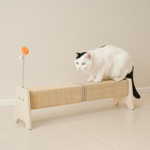 PETKARAY Poste rascador Horizontal de sisal de 30, rascador Grande con Juguete de Resorte para Proteger Muebles de Gatitos de Interior