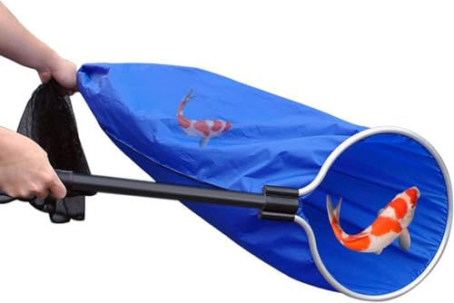 Koi - Red de pesca semipermeable, malla suave y ligera, red de acuario, red de calcetín Koi para huevos de peces grandes, seguridad, aislamiento, transferencia (diámetro 35 cm, mango corto)