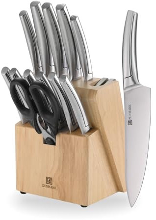 ZUNMARK Set di Coltelli da Cucina 13 Pezzi Professionale con Blocco Portacoltelli e Affilatore Integrato, Coltelli Affilati per Chef - Ideale per Casa e Ristoranti