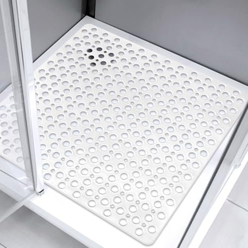 Square Shower Mat Non Slip Anti Mould: 70 x 70 cm Large Shower Mat for Inside Walk-in Shower Tray - Soft Rubber Anti Slip Bath Tub Mat for Bathroom Wet Floor - Machine Washable, White