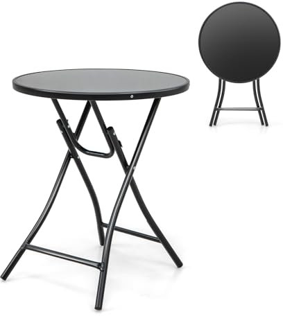 Table d'appoint pliante d'extérieur avec cadre en métal et plateau en verre trempé, table basse portable pour balcon, jardin, piscine, salle à manger et boissons