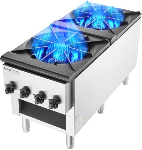 VEVOR Kommerzieller Gasherd Gaskochherd mit Schrank & 2 Brenner, Propan/Erdgas-Kochherd Edelstahl-Gaskochplatte, kommerzielles Kochgerät 460 x 1170 x 610 mm für Restaurants Hotel Café 52 kW