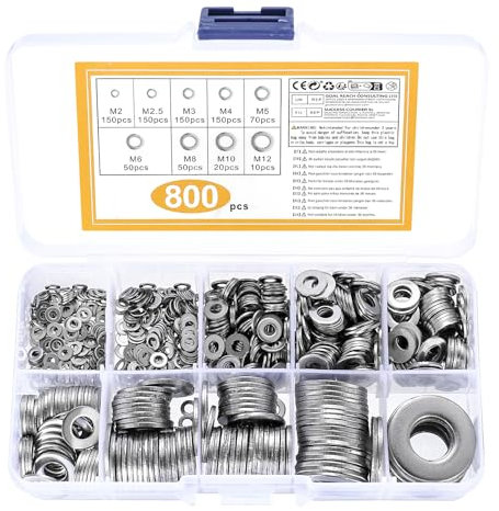 Lot de 800 rondelles plates, en acier inoxydable, pour vis, M2, M2,5, M3, M4, M5, M6, M8, M10, M12