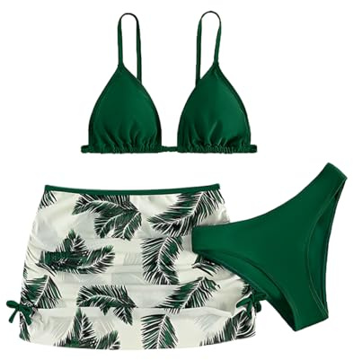 LYZOURBB Girls 3PCs Swimsuit Costume Bathing Suits Bikini Set with Floral Cover Up for Girls 8-13Years Green