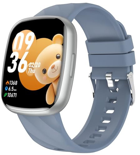 CATGIFF Smartwatch Kinder, Fitness Tracker 100+ Sportmodi, 1.75 Fitnessuhr mit Schrittzähler, Pulsmesser SpO2 Stress Schlafmonitor, Wecker, Kinder Geschenke für Jungen Mädchen 5-16 Jahren (Silber)