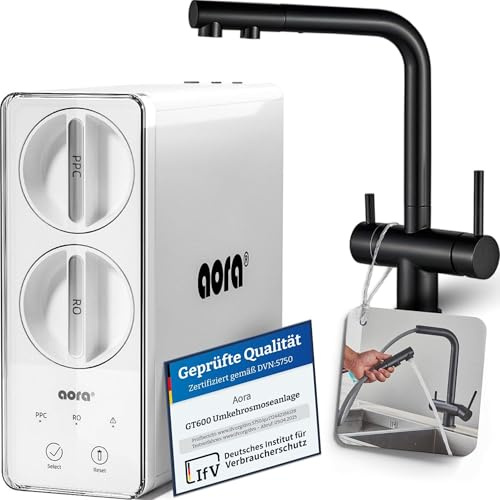 Aora GT600 Sistema de ósmosis inversa + Grifo de tres vías de acero inoxidable SIN perforación – Filtro de agua por ósmosis con filtración de 8 etapas y cambio de filtro en 3 segundos – Sistema de