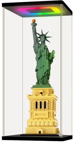 NONEMEY Clear Acrylic Display Case with Colorful Light, Dustproof Model Showcase Organizer Box, Acrylic Display box for Collectibles(8x8x11 inch,20x20x48 cm)