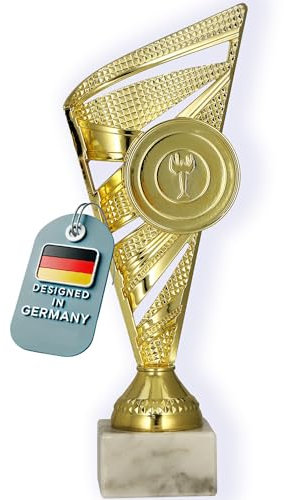 Larius Pokal (23 cm, 278g) – Personalisierbare Trophäe mit Steinsockel – Ideal für Turniere, Fussball, Kindergeburtstage, Mannschaften & Auszeichnungen - M1 (ohne Wunschtext, Gold)