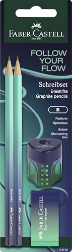 Faber-Castell 118406 - Set da scrittura Flow Buzzing Blue, con matite, gomma e temperino