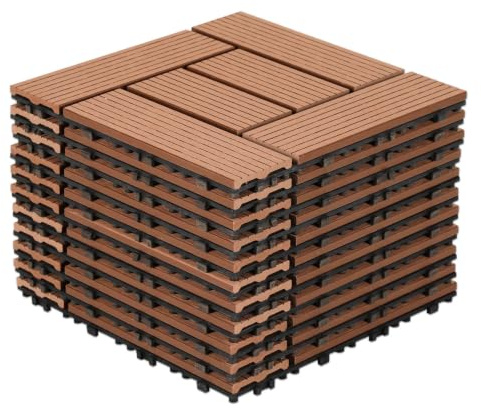 Jayseuw WPC kakel 30 x 30 cm 1 m² brunt klicksystem | Väderbeständig; halkfri; enkel klickmontering; för terrass, balkong och trädgård; inomhus och utomhus; lätt att rengöra