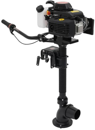 4 Stroke Air Cooling Outboard Motor, Fishing Boat Engine 55CC 2.9KW Boat Outboard with CDI Ignition System, 5500RPM Outboard Petrol Engine with 1.1L Fuel Tank, for Dinghies Kayak