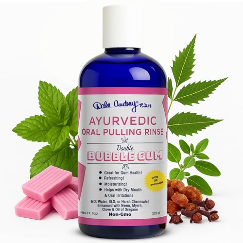 Oil Pulling for Teeth and Gums | Made in USA Bubble Gum Flavored Organic Sesame Oil Oral Rinse Mouth wash | Ayurvedic Pulling Rinse to Freshen Your Breath | Oral Care Teeth Whitening Mouthwash-8 FL Oz