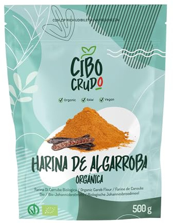 CiboCrudo Farina di Carrube Bio Cruda, Raw Organic - 500g - Farina di Polpa Carrube Biologica in Polvere Spagnola.