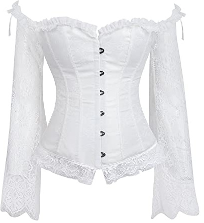 Zooma Corsetto Sexy da Donna, Top Corpetto da Donna, con Corsetto in Vita con Maniche, Camicia Tradizionale con Camicetta Dirndl Corsetto Bustier (0183-Bianca, S)