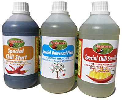 Mondonatura Kit Special Chili Pack. Fertilizzanti Peperoncino,3 Bottiglie da ml 500 per la Coltivazione del Peperoncino