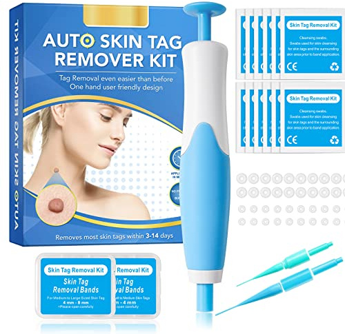 Auto Skin Tag Remover Kit for Face & Body, Upgraded Fast and Easy Removal Pen for Small to Large Size 2mm-8mm, Safe and Painless Clear Skin Tag & Mole, with 40 Removal Bands & 10 Cleansing Wipes