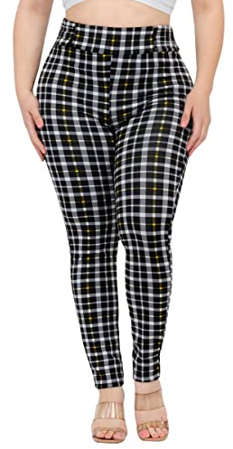 ShoSho Womens Plus Size Skinny Pants Slim Fit Trousers Treggings Dressy Leggings Office Pants with Sculpting Back Plaid Mustard 3X
