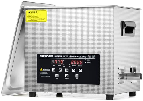 CREWORKS 10L Digital Ultrasonic Cleaning Machine w/ Heater & Timer，240W Stainless Steel Ultrasonic Machine，Professional Ultrasonic Parts Cleaner Retainer Glasses Auto Tool Machine Part (DUC-L010)