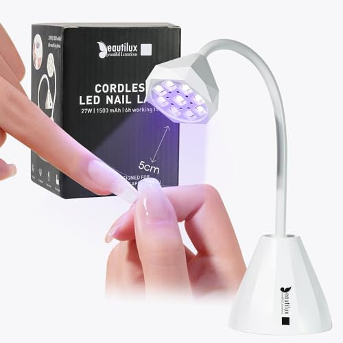 Beautilux Lampe UV Ongles Gel, 27W Mini Lampe à Ongles UV Pose Americaine Capsules Portable Rotation à 360°, Lampe UV Ongles de Manucure pour Toutes Les Gels