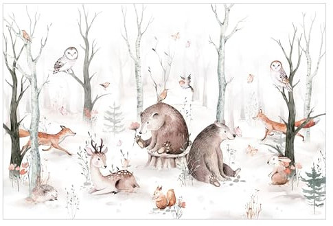 Bilderwelten Fototapete Kinderzimmer 290cm x 432cm Aquarell Wald-Tiere Kinder Vliestapete Tapete Wanddeko Ideen Wandtapete Wallpaper Kindertapete