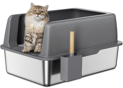 Zarler Edelstahl Katzenklo mit Deckel, 59 L x 37,5 W x 27 H cm XXL Katzenklo Edelstahl, Katzentoilette aus für große Katzen mit hohem Rand, Metal cat Litter Box, Grau, Nicht klebrig