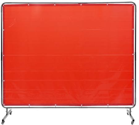 VEVOR Rideau de Soudage avec Cadre, 1,8x2,4 m Écran de Protection pour Soudure en Vinyle Ignifuge sur 4 Roues Pivotantes 2 Verrouillables, Rideau Mobile Professionnel pour Atelier, Industrie, Rouge