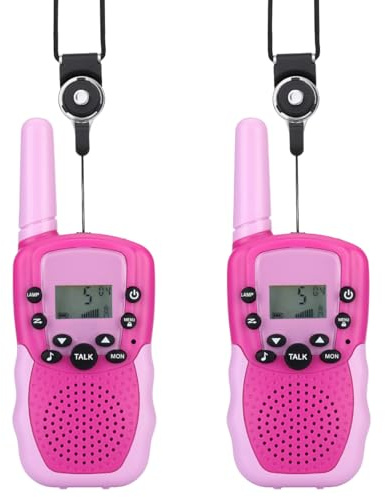 NK Talkies-Walkies pour Enfants de 4 5 6 7 8 9 Ans (Piles Incluses) - Longue Portée 3km, Écran LED, 22 Canaux, Jouet pour Enfants avec Lampe de Poche, Cadeau de Noël Anniversaire, Couleur Rose/Violet