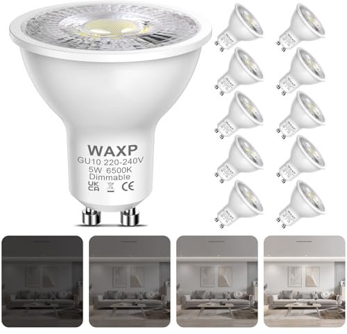 GU10 LED Bulbs Cool White Dimmable 5W, 6500K, 365lm, No Flickering, Energy Saving Led Bulbs, Equivalent 40-50W GU10 Halogen Spotlight Bulbs, 10 Pack
