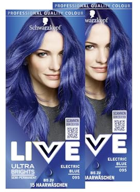 Schwarzkopf LIVE Ultra Brights Semi-Permanente Haarfarbe 095 Electric Blue (2x 142 ml), Coloration für intensive oder pastellige Farbergebnisse, hält 12–15 Haarwäschen, mit Pflege-Conditioner