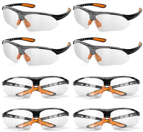 Kigniote Lot de 8 paires de lunettes de protection transparentes pour le travail, anti-rayures, anti-poussière, pour le tir, enfants, hommes et femmes
