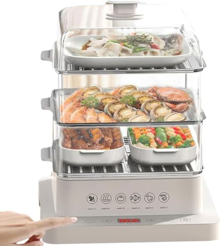 Vaporera Eléctrica Doméstica De 800 W, Vaporera De Alimentos con 3 Niveles De Capacidad De 40 L, Pantalla Táctil Cita De 12 Horas 6 Modos De Cocción, Quemaduras Antiseca para Verduras,