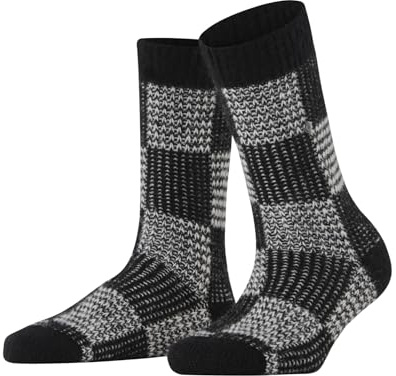 Burlington Charming Checks W So alpaga laine fantaisie 1 paire, Chaussettes Femme, Noir Black 3000, 36-41