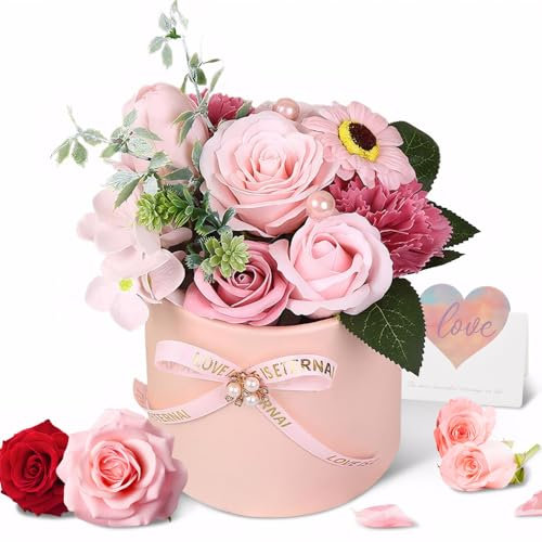 Cyiecw Boîte Cadeau de Roses Éternelles Roses - Bouquet de Fleurs Artificielles Parfumées, Cadeau Romantique pour Mère/Petite Amie/Épouse/Grand-mère, Saint-Valentin Anniversaire Noël Fête des Mères