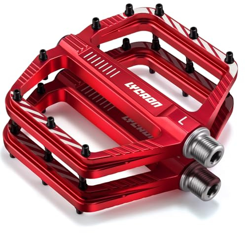 LYCAON Pedales de Bicicleta de Carretera/Montaña, MTB Pedales Bicicleta de Bearing Rodamientos, 9/16 CNC aleación de Aluminio Antideslizante CR-MO para BMX Bike (Roja)