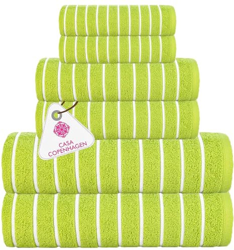 Casa Copenhagen Ecstatic 6-teiliges Handtuch-Set – Limettengrün, 600 g/m², 2 Badetücher, 2 Handtücher, 2 Waschlappen aus weicher ägyptischer Baumwolle für Badezimmer, Küche und Dusche
