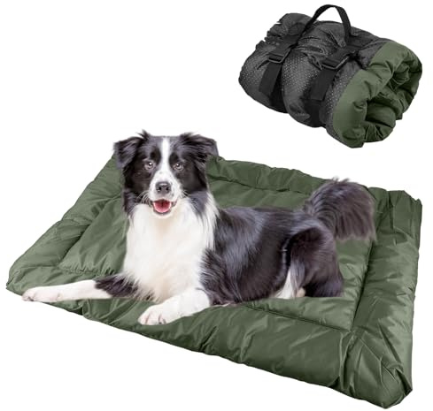Vattentät hundmatta 90 x 60 cm, hundfilt för resor, tvättbar resefilt för hundar och katter, bärbar hundkudde utomhus, hundsäng, bil för inomhus och utomhus, resa, camping (grön)