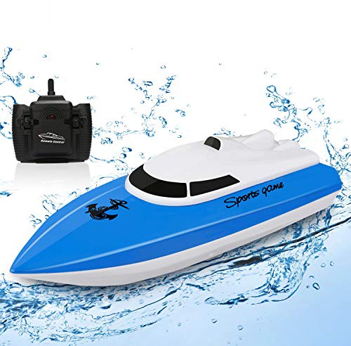 SZJJX RC Boat for Kids, 100+ Mins Play Time Remote Control Boats, 2.4 GHz High Speed Mini RC Racing Boats for Lake/Pool/Pond with 1800mAh Battery, Water Play Toy Gift for Boys&Girls-Blue