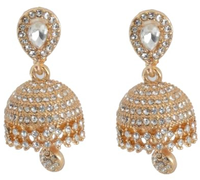 Pendientes tradicionales indios Jhumki para mujer | Pendientes de cristal chapados en plata/oro, estilo bohemio, vintage, Jhumka, regalo de joyería hipoalergénica para