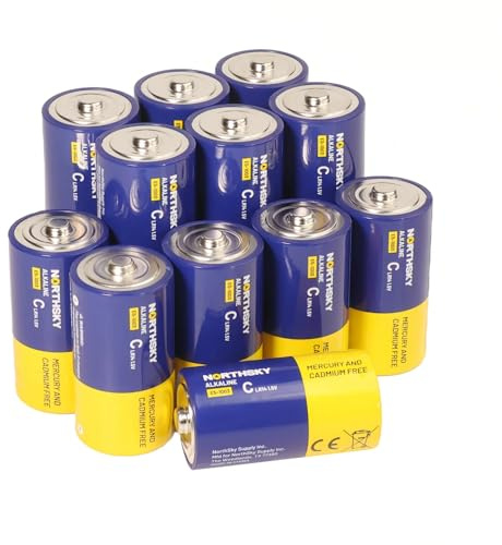 NORTHSKY C Alkaline Batteries,12 Pack - Ultimate Reliability, 9X Longer Life Than Carbon Batteries, Leakproof Design, 5-Year Shelf Life, Date Coded