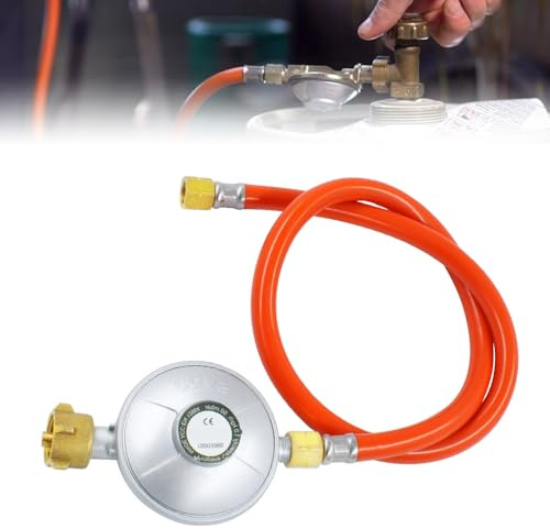 KQWVZ Gasdruckregler 50mbar, Gasschlauch Mit Druckminderer, Gasschlauch 150CM 1/4 Linkegewinde Betriebsdruck, Gas Schlauch Mit Druckminderer Für Grill Für Camping Picknicks Grillpartys